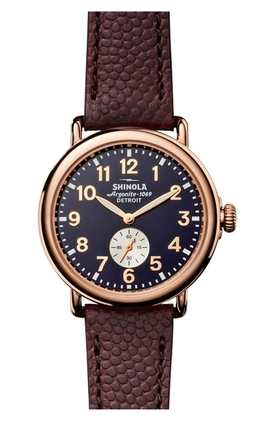 Shop Shinola 'the Runwell' Leather Strap Watch, 41mm In Brown/ Blue