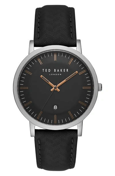 Shop Ted Baker David Leather Strap Watch, 40mm In Black/ Black