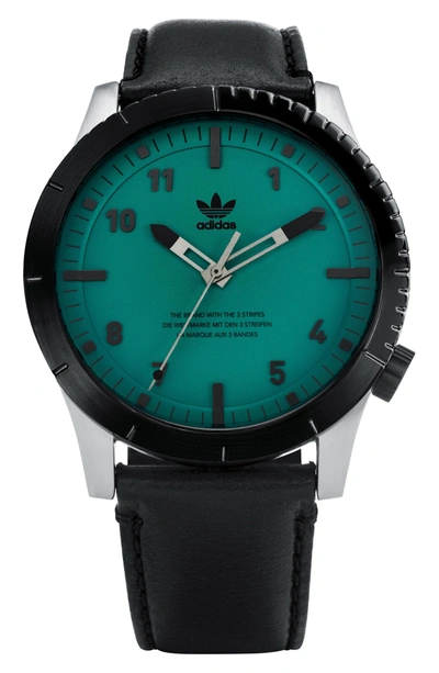 Shop Adidas Originals Cypher Leather Strap Watch, 42mm In Silver/ Black/ Green