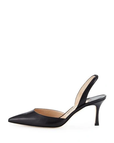 Shop Manolo Blahnik Carolyne Leather Mid-heel Halter Pumps In Black