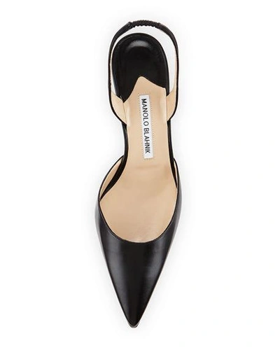 Shop Manolo Blahnik Carolyne Leather Mid-heel Halter Pumps In Black