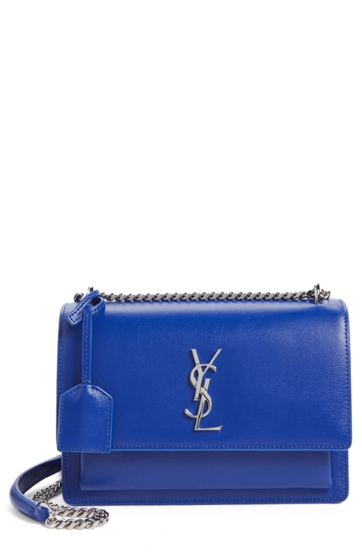 Shop Saint Laurent Medium Sunset Calfskin Shoulder Bag - Blue In Flash Blue