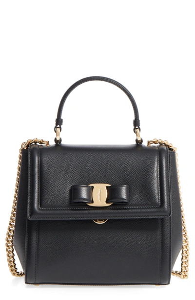 Shop Ferragamo Small Carrie Leather Bow Satchel In Nero
