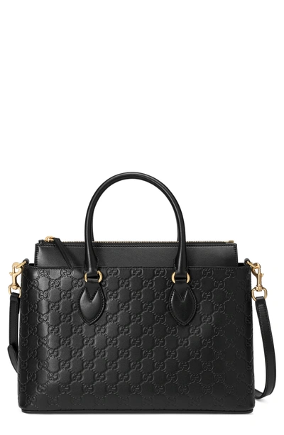 Gucci Small Top Handle Signature Leather Satchel - Black In Nero | ModeSens