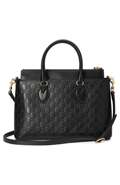 Gucci Small Top Handle Signature Leather Satchel - Black In Nero | ModeSens