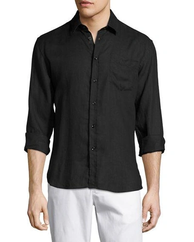Shop Vilebrequin Caroubis Linen Pocket Sport Shirt In Black