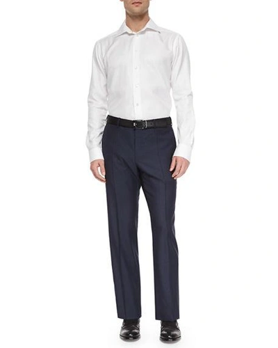 Shop Incotex Benson Sharkskin Wool Trousers In Navy