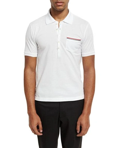 Thom Browne Rwb Trim Jersey Polo Short In White