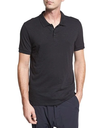Shop Vince Classic Slub Cotton Polo Shirt In Black