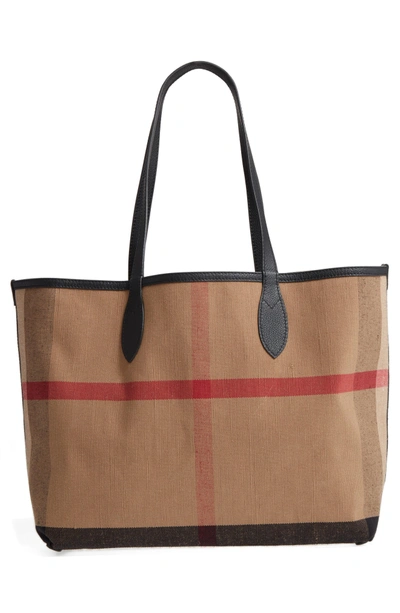Shop Burberry Sketchbook/check Reversible Canvas Tote - Brown In Classic Brown/ Black