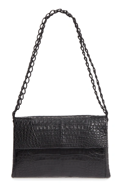 Shop Nancy Gonzalez Genuine Crocodile Shoulder Bag - Black In Black Matte