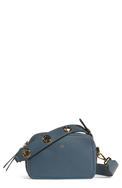 Shop Fendi Logo Leather Camera Bag - Blue
