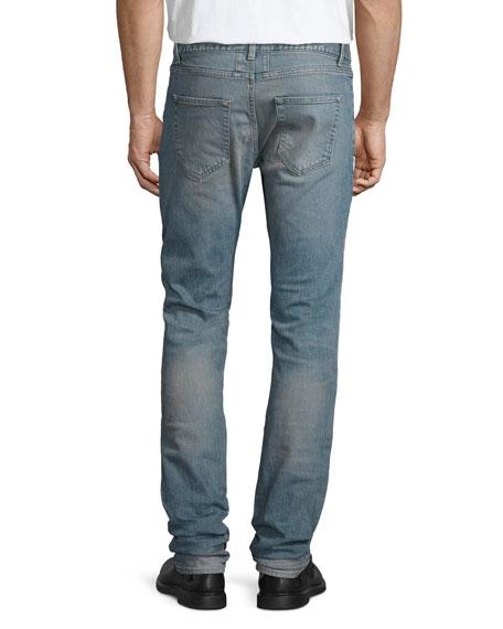 Saint Laurent Repaired Straight-leg Denim Jeans, Light Blue | ModeSens