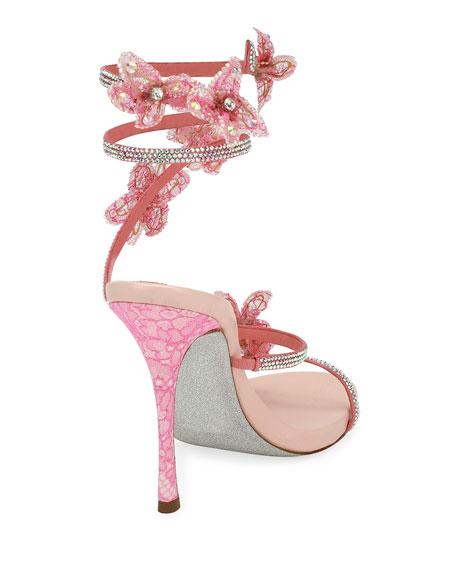 René Caovilla Flower Embellished Snake-coil Sandal In Pink | ModeSens