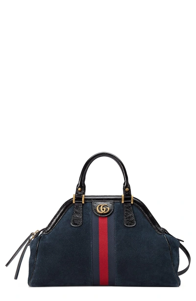 Shop Gucci Medium Re(belle) Suede Satchel - Blue In Blue/ Nero/ Blue Red