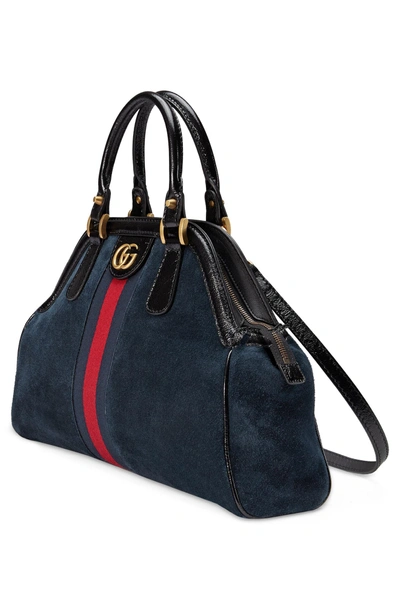 Shop Gucci Medium Re(belle) Suede Satchel - Blue In Blue/ Nero/ Blue Red