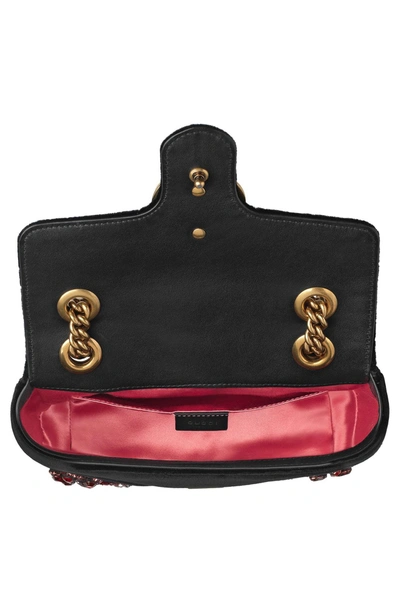 Shop Gucci Mini Gg Marmont Matelasse Velvet Shoulder Bag - None In Nero/multi