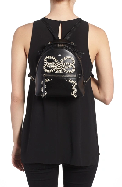 Shop Fendi Mini Imitation Pearl Bow Leather Backpack - Black