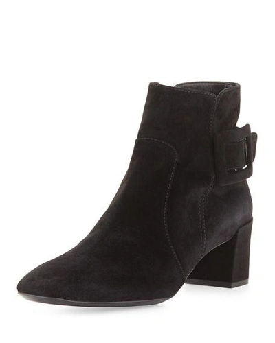 Shop Roger Vivier Polly Suede Side-buckle Ankle Boot In Black