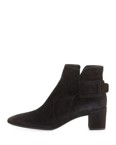 Shop Roger Vivier Polly Suede Side-buckle Ankle Boot In Black