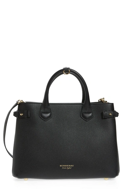 Shop Burberry Medium Banner House Check Leather Tote In Black
