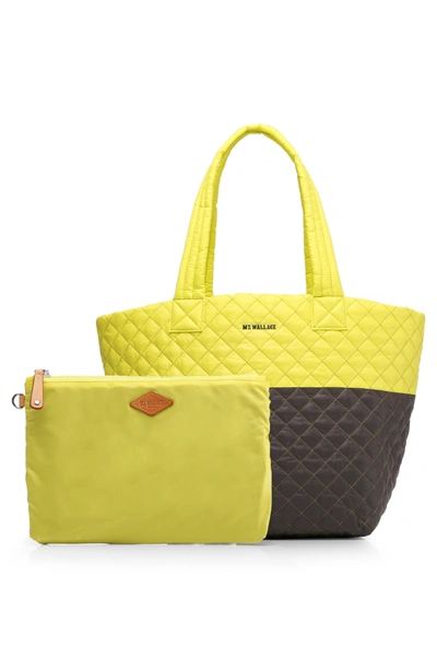 Shop Mz Wallace Medium Metro Quilted Nylon Tote In Neon Yellow/ Magnet