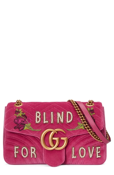 Shop Gucci Gg Marmont 2.0 Imitation Pearl Embellished Velvet Crossbody Bag In Light Raspberry Multi