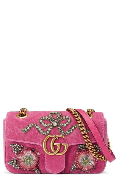 Shop Gucci Mini Gg Matelasse Velvet Shoulder Bag In Raspberry