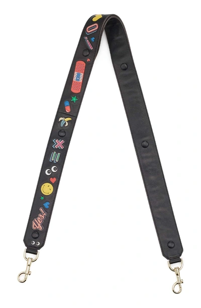 Anya Hindmarch Build A Bag Stickers Leather Shoulder Strap Black ModeSens