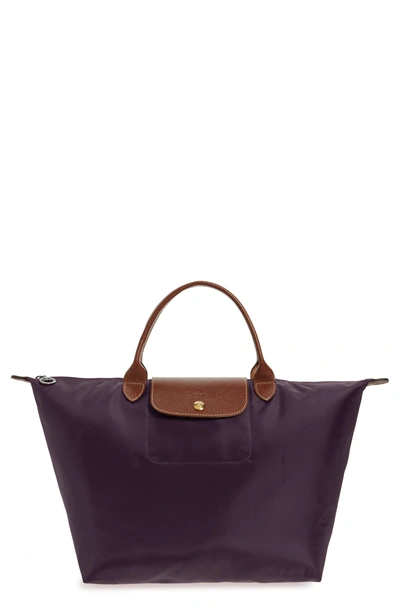 Shop Longchamp 'medium Le Pliage' Nylon Top Handle Tote - Purple In Bilberry