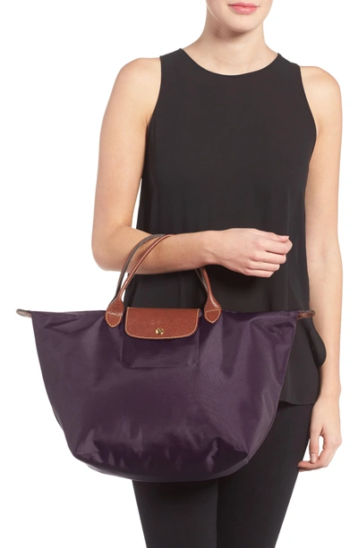 Shop Longchamp 'medium Le Pliage' Nylon Top Handle Tote - Purple In Bilberry