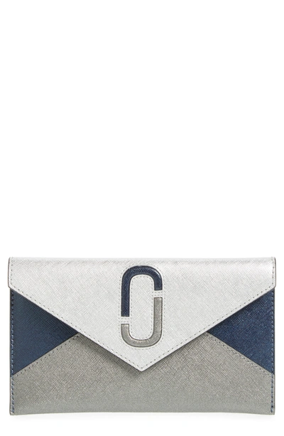 Shop Marc Jacobs Double-j Saffiano Leather Pouch - Metallic In Silver Multi