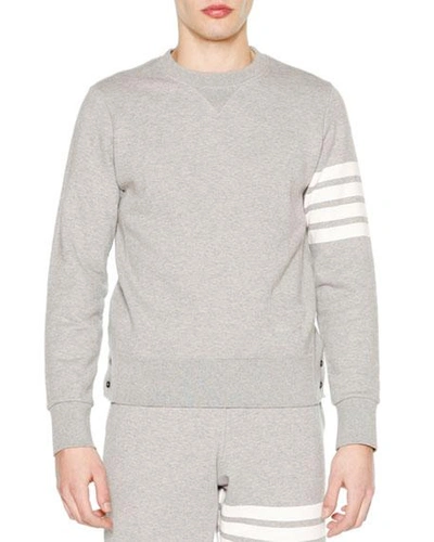 Shop Thom Browne Men's Classic Crewneck Sweatshirt With Striped Sleeve In Light Grey