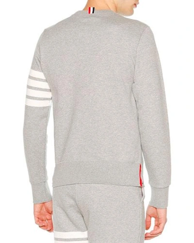 Shop Thom Browne Men's Classic Crewneck Sweatshirt With Striped Sleeve In Light Grey