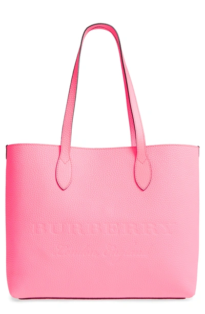 Shop Burberry Large Remington Logo Leather Tote - Pink In Neon Pink