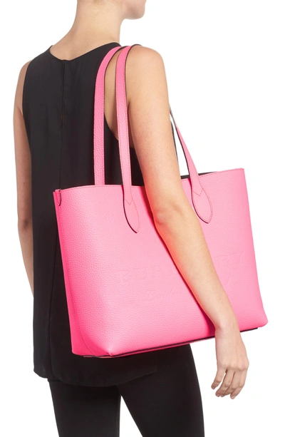 Shop Burberry Large Remington Logo Leather Tote - Pink In Neon Pink