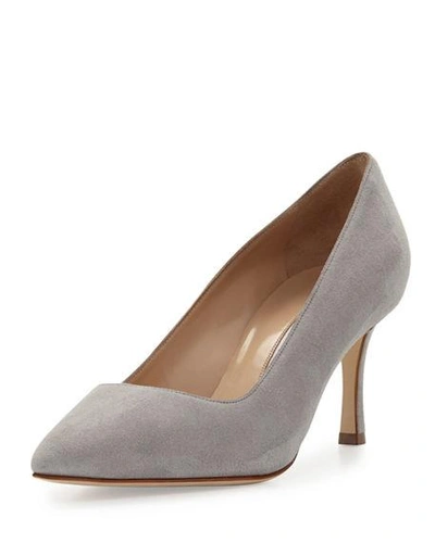 Shop Manolo Blahnik Bb Suede 70mm Pumps In Gray