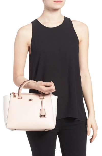 Shop Michael Kors Md Satchel - Pink In Soft Pink/ Light Cream