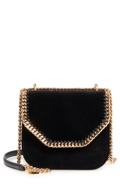 Shop Stella Mccartney Mini Falabella Box Velvet Shoulder Bag - Black