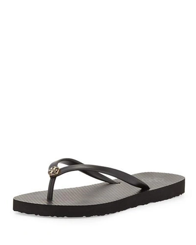 Shop Tory Burch Logo Rubber Flip-flop In Black/black