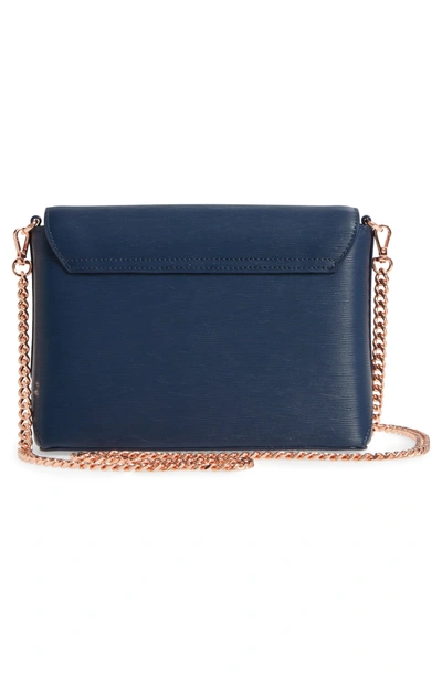 Shop Ted Baker Bowii Bow Mini Bark Leather Crossbody Bag - Blue In Navy