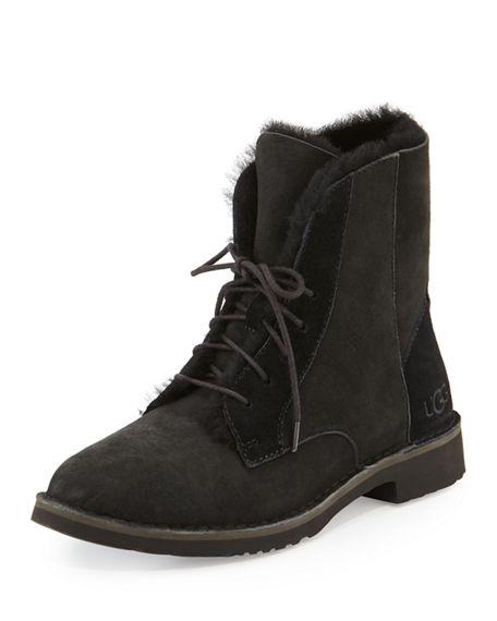 Ugg Quincy Leather And Sheepskin Lace Up Boots In Black Suede | ModeSens