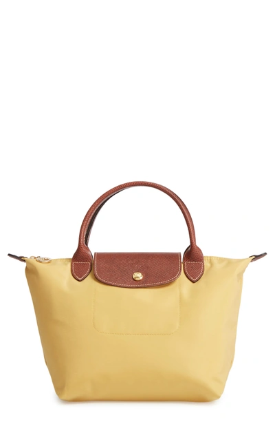 Shop Longchamp 'mini Le Pliage' Handbag - Metallic In Curry