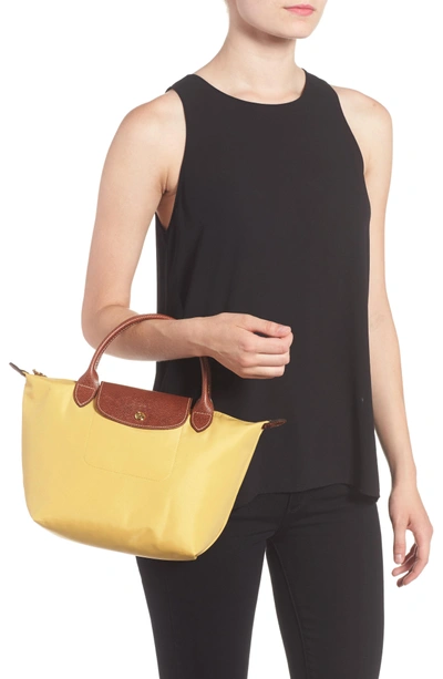 Shop Longchamp 'mini Le Pliage' Handbag - Metallic In Curry