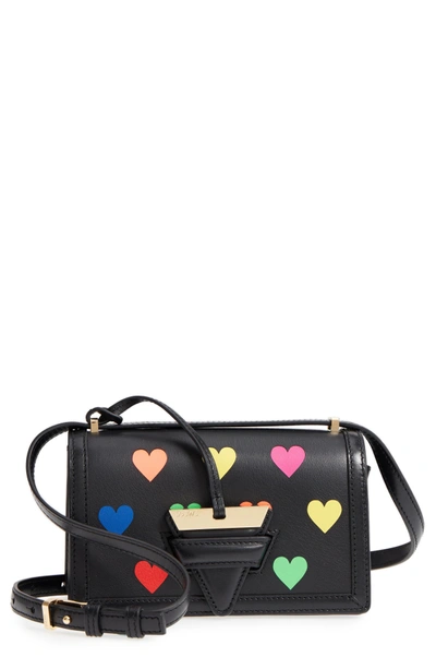 Shop Loewe Mini Barcelona Hearts Calfskin Leather Crossbody Bag - Black In Black/ Multicolor