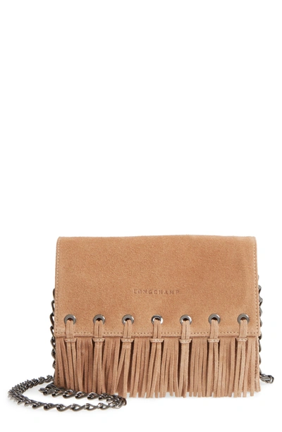 Shop Longchamp Paris Rocks Fringe Calfskin Suede Crossbody Bag - Beige