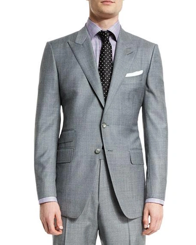 Shop Tom Ford O'connor Base Sharkskin Two-piece Suit, Light Gray In Light Grey