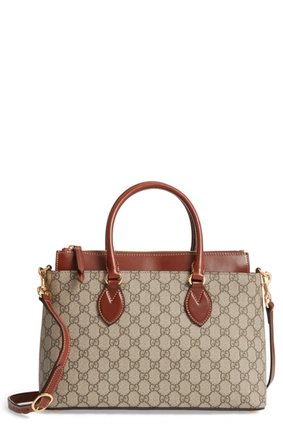 Shop Gucci Small Top Handle Gg Supreme Canvas & Leather Tote In Beige Ebony/ Cuir