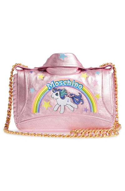 Moschino Spray Paint Can Leather Crossbody Bag in Pink