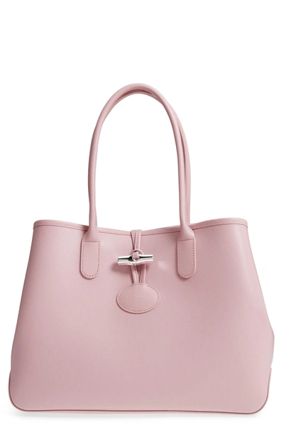Shop Longchamp Roseau Leather Shoulder Tote - Pink In Blush